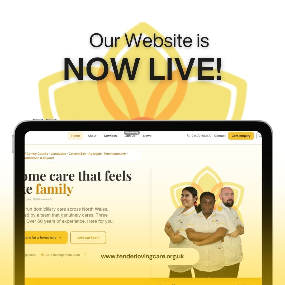 The new Tender Loving Care website on a laptop screen